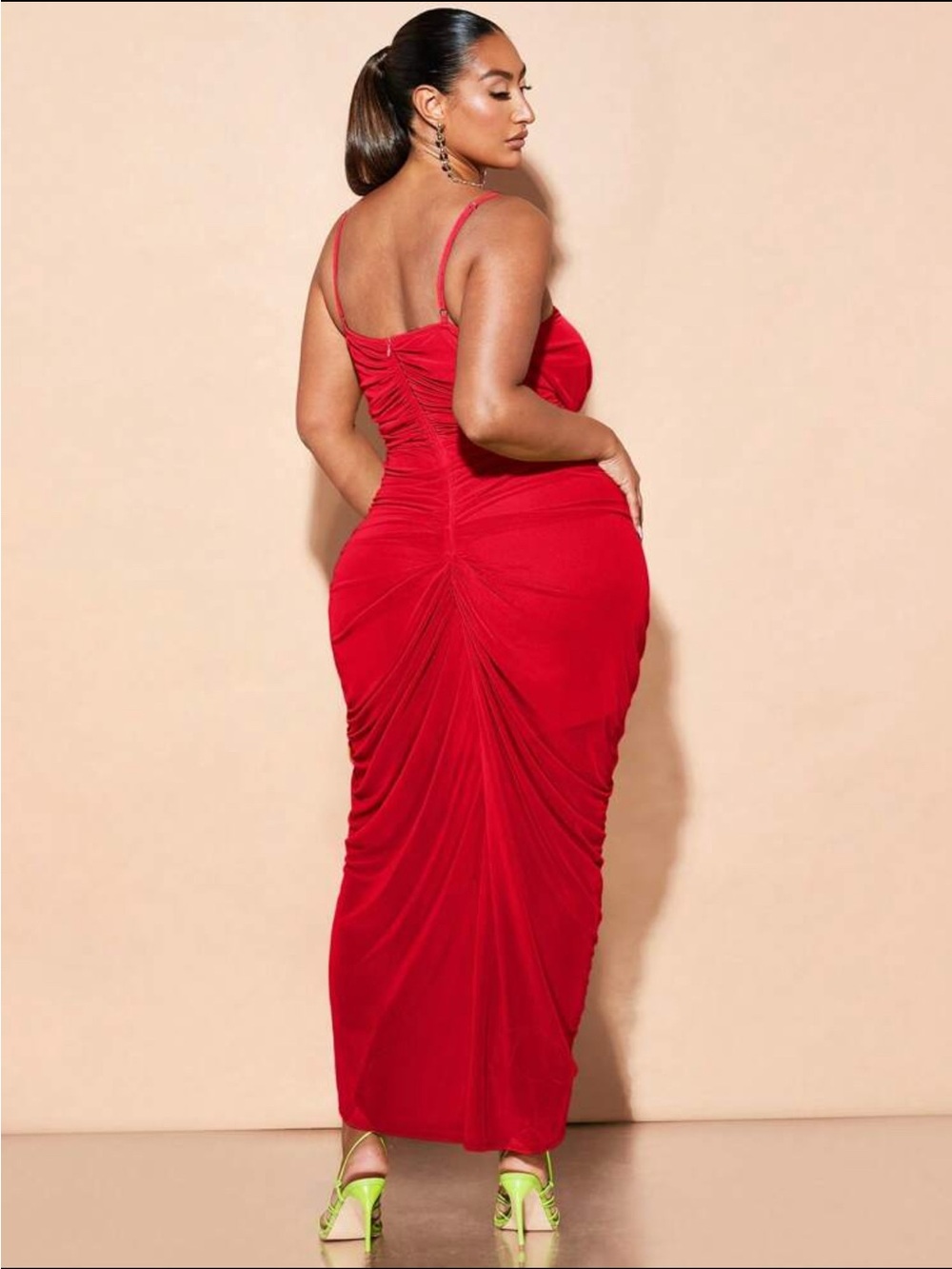 SHEIN Red Ruched Ruffle Midi Dress - Picture 3 of 3